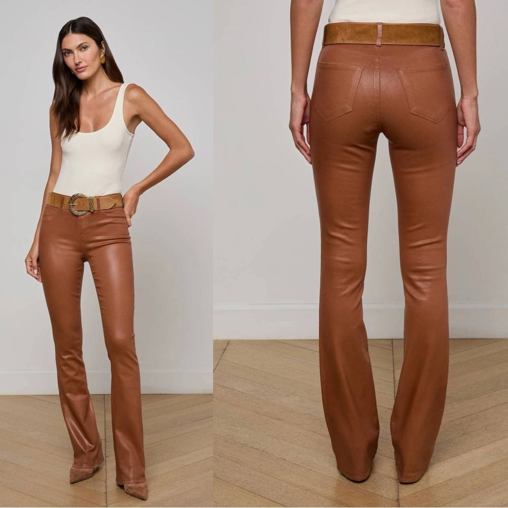 L'AGENCE Selma Coated Bootcut Jean Cognac High Rise Size 26